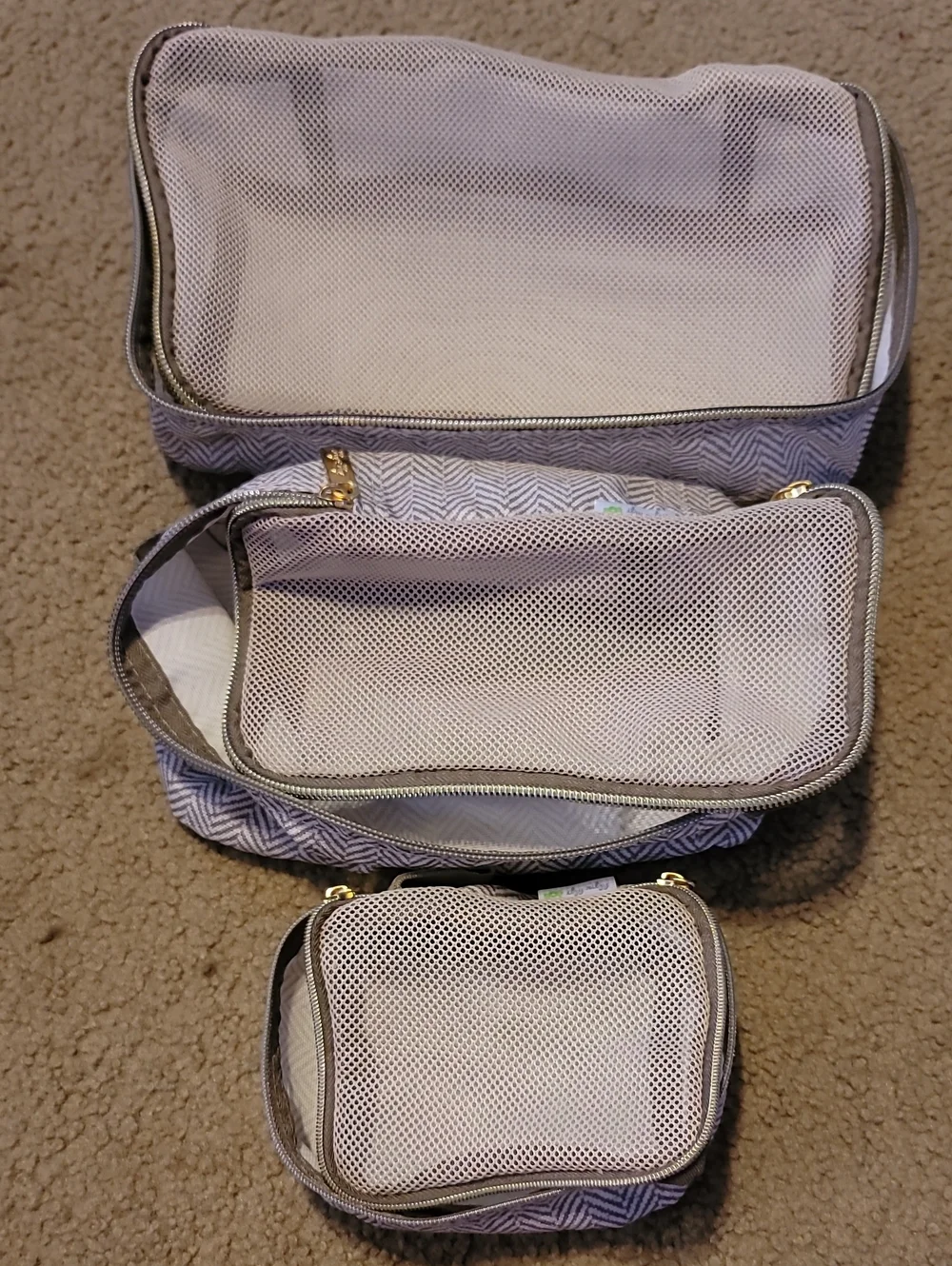 Itzy Ritzy Women’s Travel Organizer Pouch Set - Tan And White